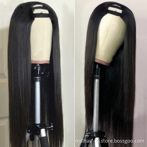 Wholesale Straight Human Hair Wigs For Black Women Peruvian Hair Wigs Cheap U Part Wig Glueless Remy Human Hair